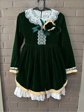 Pettigirl NWT Green Velvet Full dress with headband 12